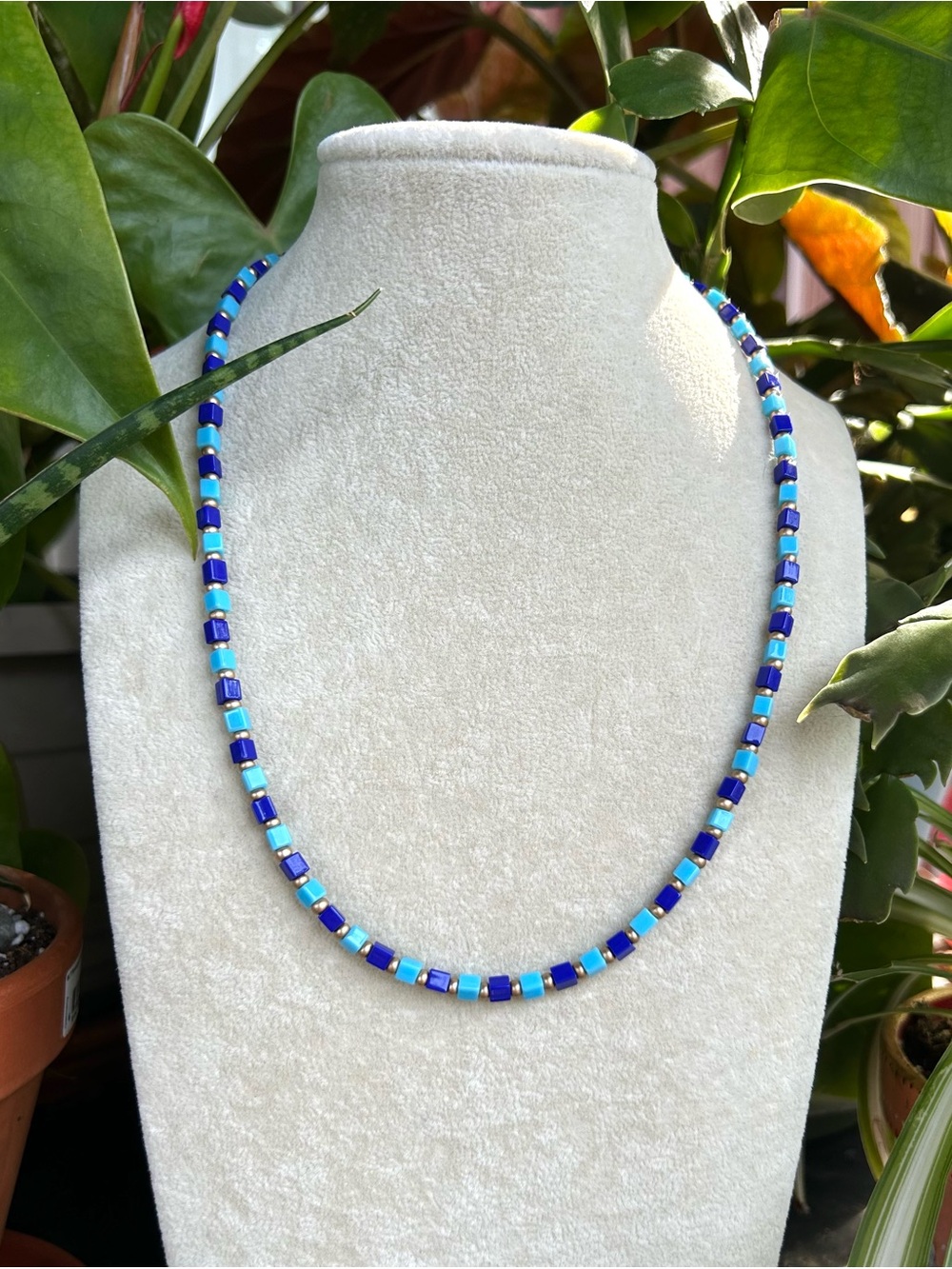 Blue beaded necklace